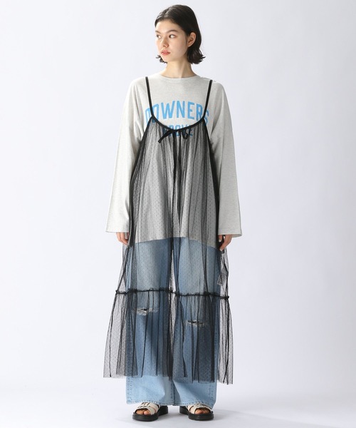 niko and...(ニコアンド)の「ドットチュールカバーキャミソール ワンピース(ワンピース・レディース・ブラック/オフホワイト・FREE)」の4枚目の写真