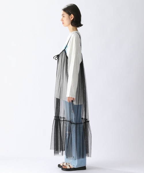 niko and...(ニコアンド)の「ドットチュールカバーキャミソール ワンピース(ワンピース・レディース・ブラック/オフホワイト・FREE)」の6枚目の写真