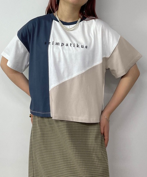 179/WG（イチナナキュウダブルジー）の「カラーブロックTシャツ（Tシャツ/カットソー・レディース・ネイビー/オフホワイト/オートミール・FREE）」の2枚目の写真