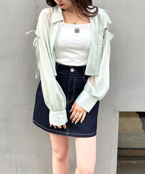 INGNI（イング）の「胸刺しゅうロゴリブキャミ（キャミソール・レディース・オフホワイト/ブラック・M）」の7枚目の写真