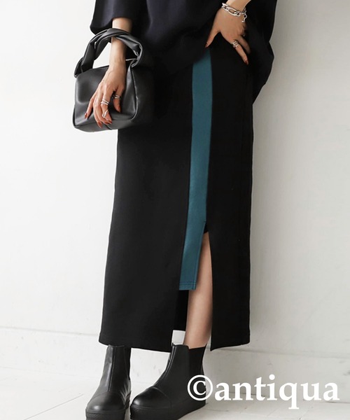 antiqua（アンティカ）の「裏毛配色ラインスカート（スカート・レディース・ブラック/杢グレー・FREE）」の6枚目の写真