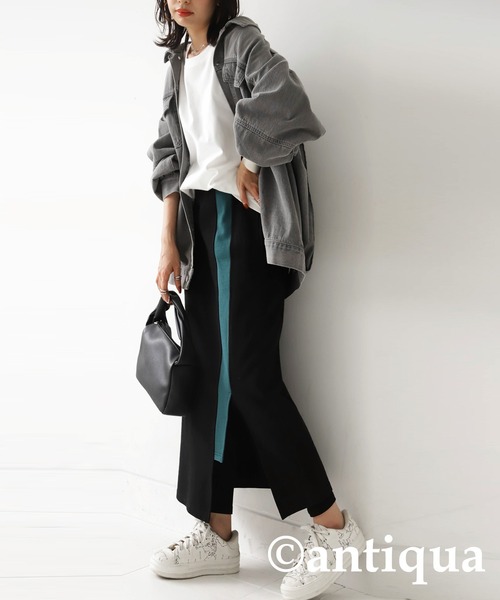 antiqua（アンティカ）の「裏毛配色ラインスカート（スカート・レディース・ブラック/杢グレー・FREE）」の8枚目の写真