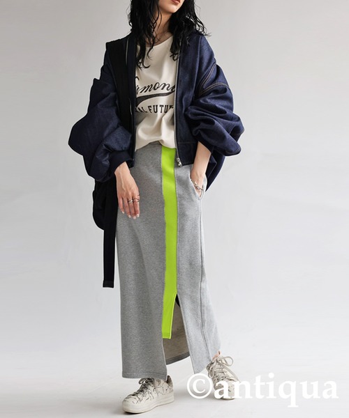 antiqua（アンティカ）の「裏毛配色ラインスカート（スカート・レディース・ブラック/杢グレー・FREE）」の14枚目の写真