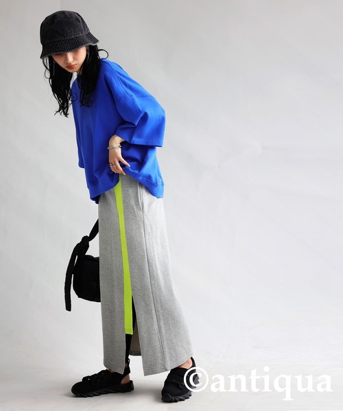 antiqua（アンティカ）の「裏毛配色ラインスカート（スカート・レディース・ブラック/杢グレー・FREE）」の18枚目の写真