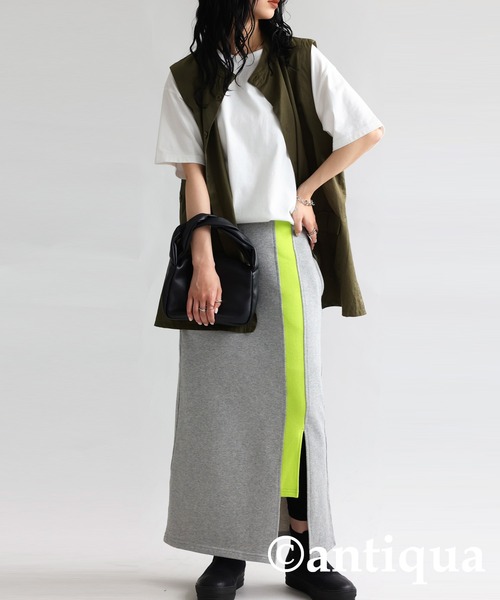 antiqua（アンティカ）の「裏毛配色ラインスカート（スカート・レディース・ブラック/杢グレー・FREE）」の22枚目の写真