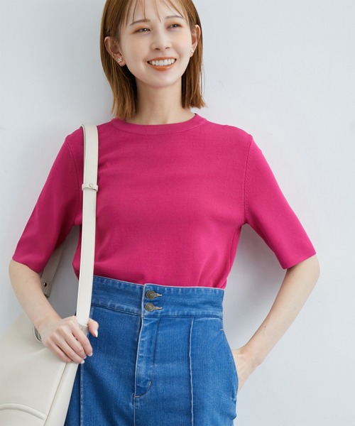 ROPE' PICNIC(ロペピクニック)の「Beauty knit/UVカット・洗える・接触冷感/ハーフスリーブニットプルオーバー(ニット/セーター・レディース・キナリ/ホワイト系その他5/ブルー/ピンク系その他2/ブラック・38)」の5枚目の写真