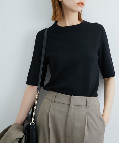 ROPE' PICNIC(ロペピクニック)の「Beauty knit/UVカット・洗える・接触冷感/ハーフスリーブニットプルオーバー(ニット/セーター・レディース・キナリ/ホワイト系その他5/ブルー/ピンク系その他2/ブラック・38)」の3枚目の写真