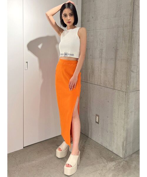 GYDA（ジェイダ）の「DEEPスリット リブロングスカート（スカート・レディース・ブラック/グレー/オレンジ・FREE）」の11枚目の写真