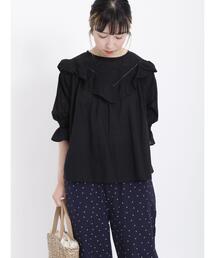 Samansa Mos2 | 切替フリル刺繍ブラウス(シャツ/ブラウス)