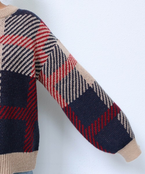 andme（アンドミー）の「【新色追加】チェックジャガード長袖ニットトップス（ニット/セーター・レディース・ベージュ/ブルー/イエロー/ピンク/グリーン・M）」の12枚目の写真