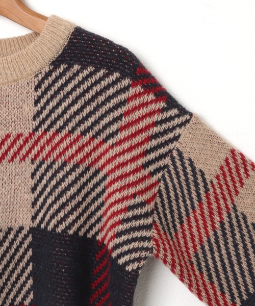 andme（アンドミー）の「【新色追加】チェックジャガード長袖ニットトップス（ニット/セーター・レディース・ベージュ/ブルー/イエロー/ピンク/グリーン・M）」の20枚目の写真