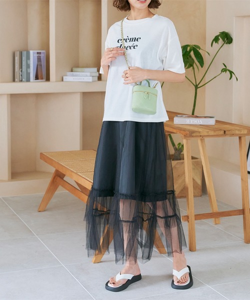 KOBE LETTUCE(コウベレタス)の「チュールフリルキャミワンピース(ワンピース・レディース・マスタード/アイボリー/グレー/ブラック・M)」の2枚目の写真