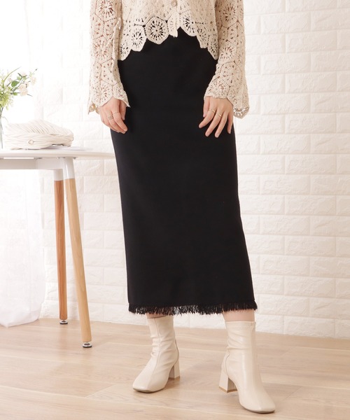 Lace Ladies(レースレディース)の「フリンジニットIラインロングスカート(スカート・レディース・ベージュ/グレー/ブラック/アイボリー・FREE)」の12枚目の写真