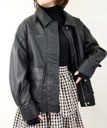 フェイクレザーステンカラージャケット