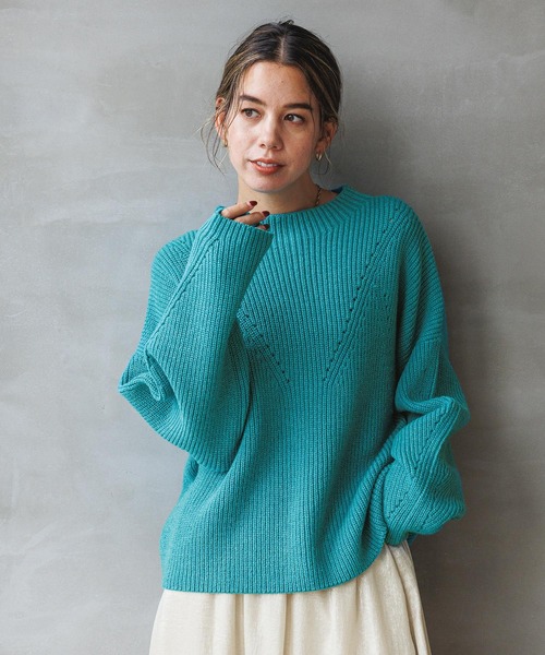 BAYFLOW（ベイフロー）の「アゼカラーニットプルオーバー（ニット/セーター・レディース・ターコイズブルー/パープル/グレー系/イエロー/オフホワイト・FREE）」の3枚目の写真