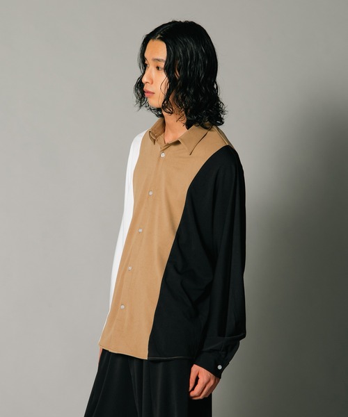 あさひ　値下げ　新品　BRIEFING マーブル模様 ブラックシャツ L セール】【UNIIT/ユニット】縦切り替えドルマンスリーブシャツ