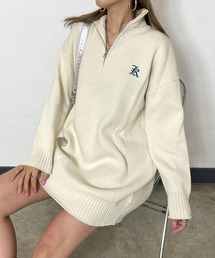 ジップハイネックニットミニ丈ワンピース