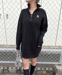 ジップハイネックニットミニ丈ワンピース