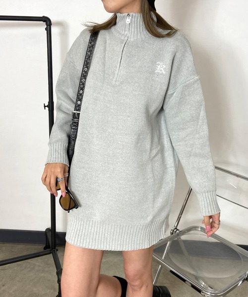 non-hedge(ノンヘッジ)の「ジップハイネックニットミニ丈ワンピース(ワンピース・レディース・アイボリー/ブラック/グレー・FREE)」の6枚目の写真