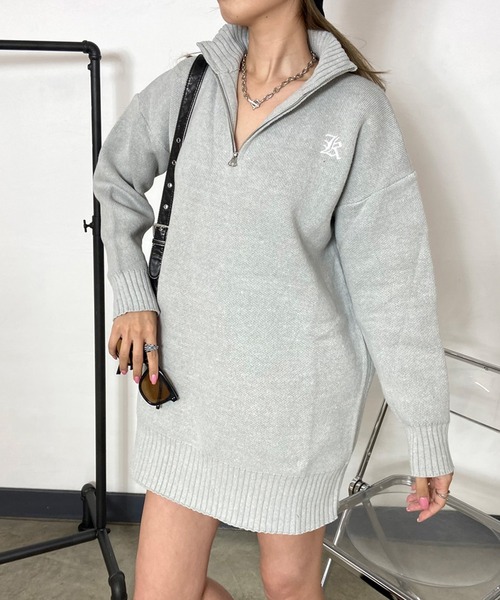 non-hedge(ノンヘッジ)の「ジップハイネックニットミニ丈ワンピース(ワンピース・レディース・アイボリー/ブラック/グレー・FREE)」の7枚目の写真
