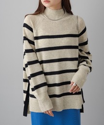 PUAL CE CIN | ハイネックボーダースリットプルオーバー(ニット/セーター)