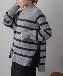 PUAL CE CIN | ハイネックボーダースリットプルオーバー(ニット/セーター)