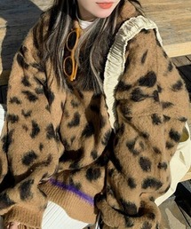 レオパード柄ふわふわモヘアタッチニット