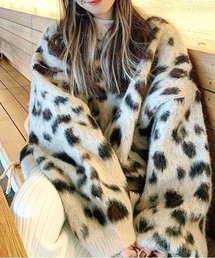 レオパード柄ふわふわモヘアタッチニット