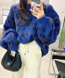 レオパード柄ふわふわモヘアタッチニット
