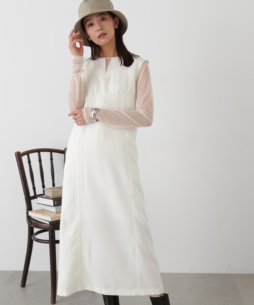 N.（N. Natural Beauty Basic）（エヌエヌナチュラルビューティーベーシック）の「◆ビスチェ切替Ｉラインジャンパースカート（ジャンパースカート・レディース・ライトブルー/オフホワイト/ワンウォッシュ・MEDIUM）」の21枚目の写真