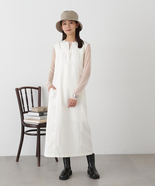 N.（N. Natural Beauty Basic）（エヌエヌナチュラルビューティーベーシック）の「◆ビスチェ切替Ｉラインジャンパースカート（ジャンパースカート・レディース・ライトブルー/オフホワイト/ワンウォッシュ・MEDIUM）」の4枚目の写真