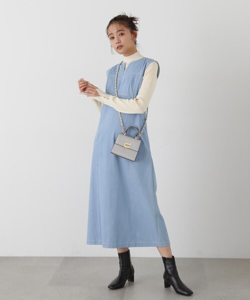 N.（N. Natural Beauty Basic）（エヌエヌナチュラルビューティーベーシック）の「◆ビスチェ切替Ｉラインジャンパースカート（ジャンパースカート・レディース・ライトブルー/オフホワイト/ワンウォッシュ・MEDIUM）」の5枚目の写真