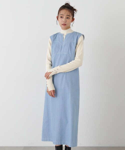 N.（N. Natural Beauty Basic）（エヌエヌナチュラルビューティーベーシック）の「◆ビスチェ切替Ｉラインジャンパースカート（ジャンパースカート・レディース・ライトブルー/オフホワイト/ワンウォッシュ・MEDIUM）」の12枚目の写真