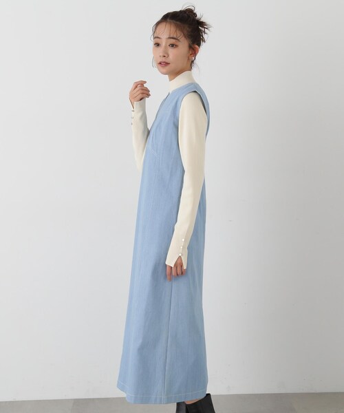 N.（N. Natural Beauty Basic）（エヌエヌナチュラルビューティーベーシック）の「◆ビスチェ切替Ｉラインジャンパースカート（ジャンパースカート・レディース・ライトブルー/オフホワイト/ワンウォッシュ・MEDIUM）」の15枚目の写真