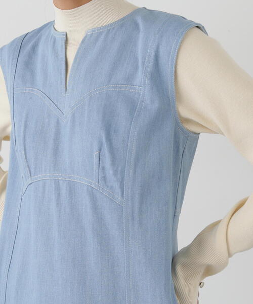 N.（N. Natural Beauty Basic）（エヌエヌナチュラルビューティーベーシック）の「◆ビスチェ切替Ｉラインジャンパースカート（ジャンパースカート・レディース・ライトブルー/オフホワイト/ワンウォッシュ・MEDIUM）」の19枚目の写真