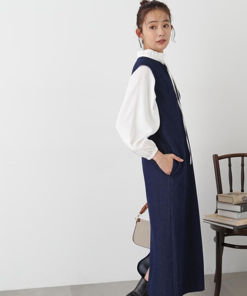 N.（N. Natural Beauty Basic）（エヌエヌナチュラルビューティーベーシック）の「◆ビスチェ切替Ｉラインジャンパースカート（ジャンパースカート・レディース・ライトブルー/オフホワイト/ワンウォッシュ・MEDIUM）」の13枚目の写真