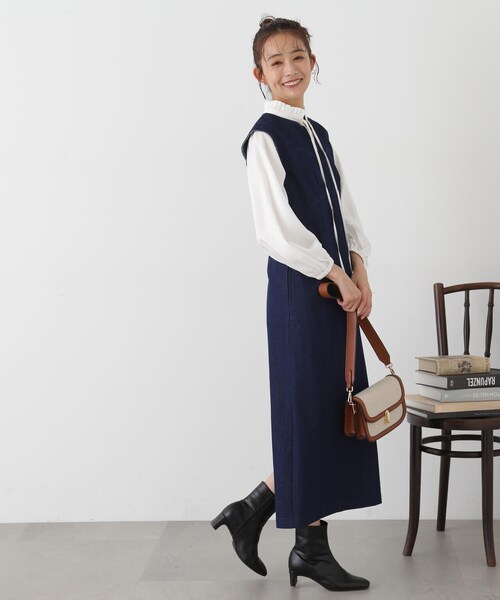 N.（N. Natural Beauty Basic）（エヌエヌナチュラルビューティーベーシック）の「◆ビスチェ切替Ｉラインジャンパースカート（ジャンパースカート・レディース・ライトブルー/オフホワイト/ワンウォッシュ・MEDIUM）」の20枚目の写真