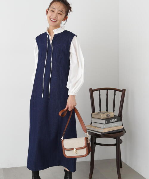 N.（N. Natural Beauty Basic）（エヌエヌナチュラルビューティーベーシック）の「◆ビスチェ切替Ｉラインジャンパースカート（ジャンパースカート・レディース・ライトブルー/オフホワイト/ワンウォッシュ・MEDIUM）」の10枚目の写真