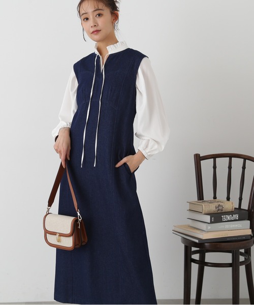 N.（N. Natural Beauty Basic）（エヌエヌナチュラルビューティーベーシック）の「◆ビスチェ切替Ｉラインジャンパースカート（ジャンパースカート・レディース・ライトブルー/オフホワイト/ワンウォッシュ・MEDIUM）」の3枚目の写真