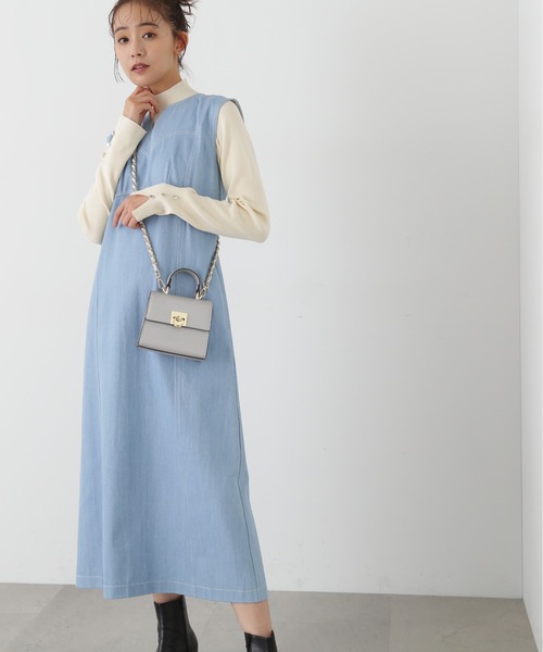 N.（N. Natural Beauty Basic）（エヌエヌナチュラルビューティーベーシック）の「◆ビスチェ切替Ｉラインジャンパースカート（ジャンパースカート・レディース・ライトブルー/オフホワイト/ワンウォッシュ・MEDIUM）」の2枚目の写真