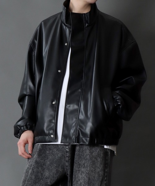 SITRY(シトリー)の「Synthetic Leather Short Mods Coat/シンセティックレザー スタンドショートモッズコート ブルゾン(ブルゾン・メンズ・ブラック・L/LL/M)」の16枚目の写真