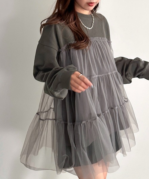 apres jour mignon（アプレジュールミニョン）の「チュールスウェット【ZOZOTOWN限定アイテム】（スウェット・レディース・ブラック系その他/ブラック・フリー/X-LARGE）」の2枚目の写真