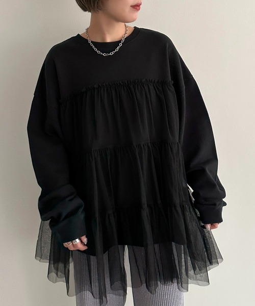 apres jour mignon（アプレジュールミニョン）の「チュールスウェット【ZOZOTOWN限定アイテム】（スウェット・レディース・ブラック系その他/ブラック・フリー/X-LARGE）」の4枚目の写真