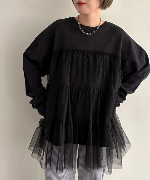 apres jour mignon（アプレジュールミニョン）の「チュールスウェット【ZOZOTOWN限定アイテム】（スウェット・レディース・ブラック系その他/ブラック・フリー/X-LARGE）」の5枚目の写真