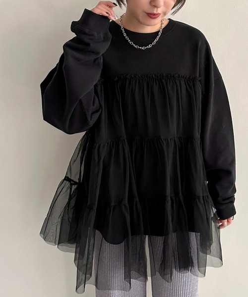 apres jour mignon（アプレジュールミニョン）の「チュールスウェット【ZOZOTOWN限定アイテム】（スウェット・レディース・ブラック系その他/ブラック・フリー/X-LARGE）」の6枚目の写真