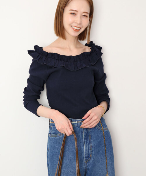 スローブイエナ カットソー フリル 黒 SLOBE IENA（スローブイエナ）の「フリルスリーブカットソー（T