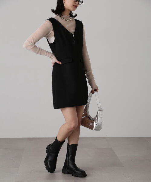 FREE'S MART(フリーズマート)の「ジップ使いミニジャンスカ(ワンピース・レディース・グレー/ブラック/ベージュ・SMALL/MEDIUM)」の12枚目の写真