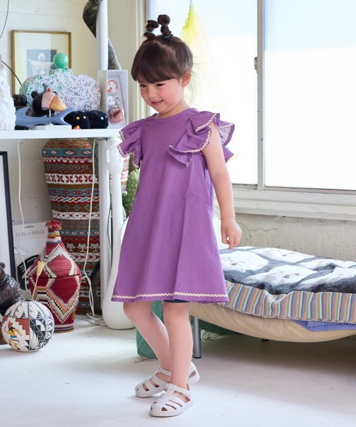 CALMIA(カルミア)の「naminamiリネンワンピース(90~150cm)(ワンピース・キッズ・レッド/パープル/チャコール・100/150/140/130/120/110/90)」の3枚目の写真