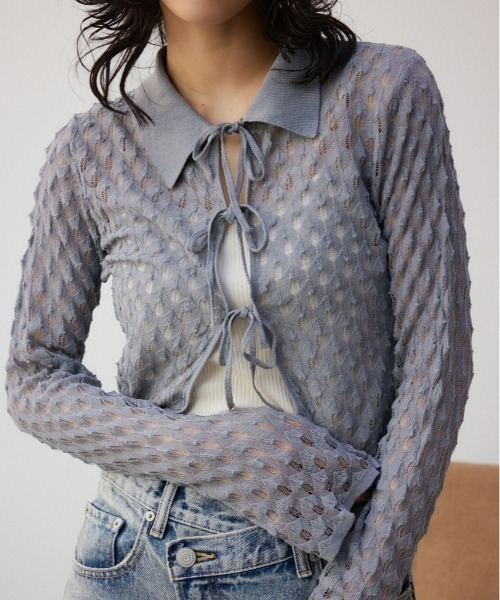 AZUL by moussy（アズールバイマウジー）の「ポップコーンジャガードニット（カーディガン/ボレロ・レディース・ブラック/グレー/ミント・FREE）」の3枚目の写真