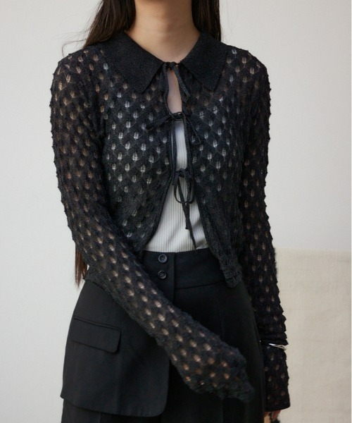 AZUL by moussy（アズールバイマウジー）の「ポップコーンジャガードニット（カーディガン/ボレロ・レディース・ブラック/グレー/ミント・FREE）」の2枚目の写真